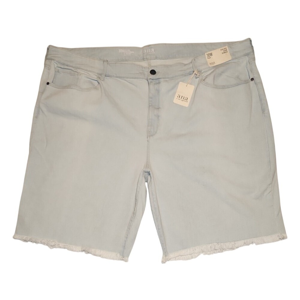 a.n.a High Rise Denim Bermuda Shorts Light Wash Raw Hem Plus Size 30W Woman